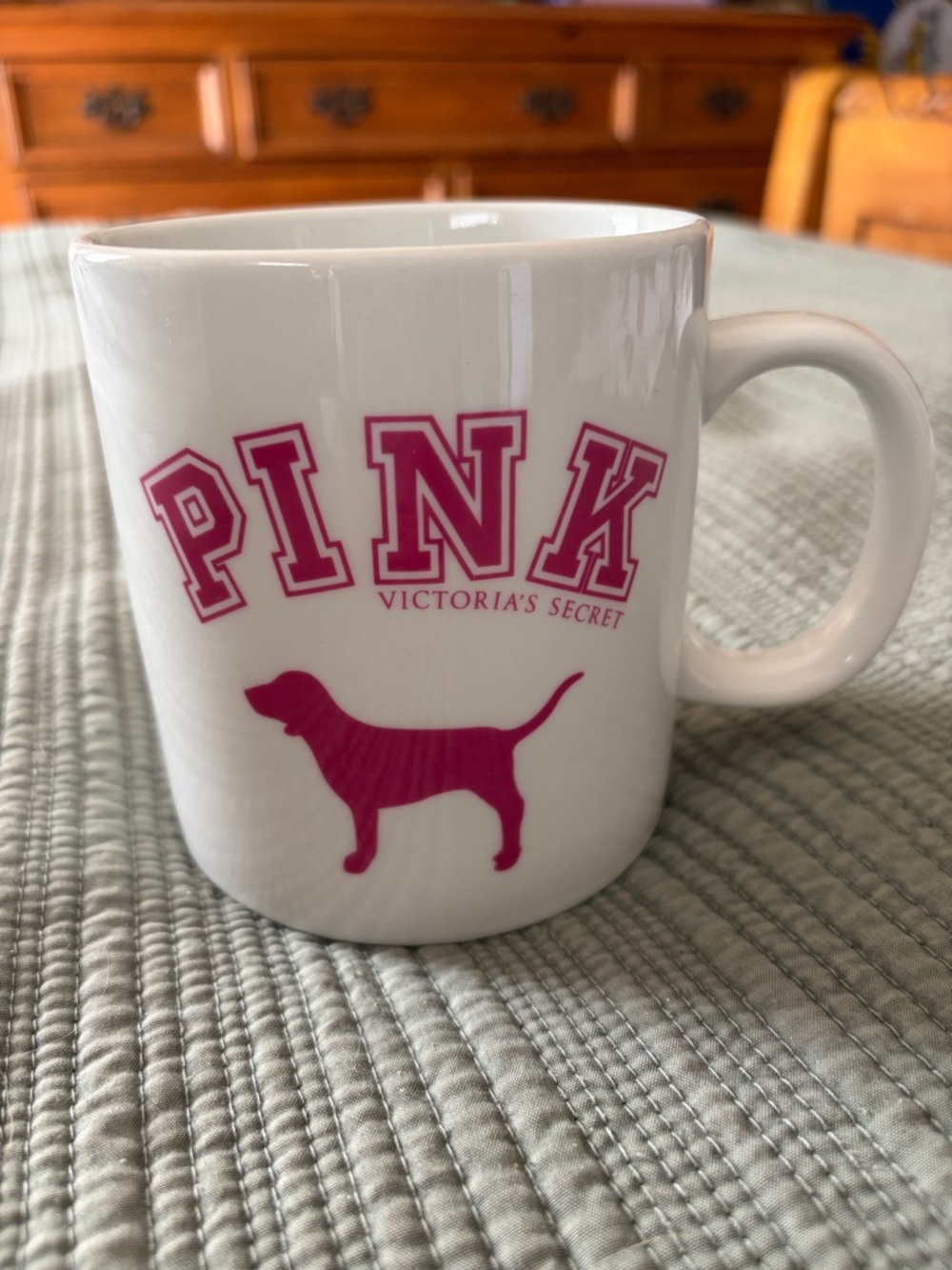 Victoria's Secret PINK Large White Mug with Hot Pink Dog Graphic